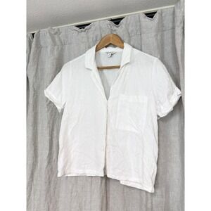 Banana Republic Linen Blend Short Sleeve Button Front Shirt White Women's Small